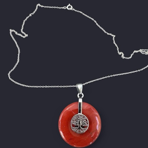 Red Jasper Tree of Life Pendant Silver Necklace - Picture 3 of 4